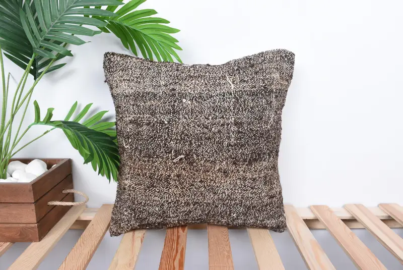 Aesthetic Pillow Sham, Vintage Kilim Throw Pillow, Natural Pillow Case, Pillow, Home Decor Pillow, 16x16 Brown Cushion Case, Vintage Kilim Pillow - 1