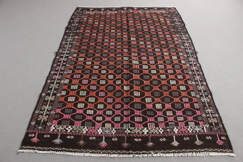 Braun-orangefarbener Karoteppich, 149 x 222 cm, schickes Dekor