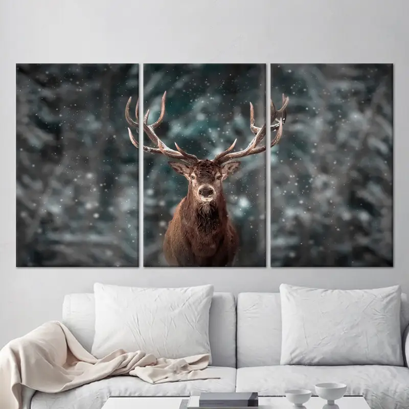 Lienzo elegante del bosque de ciervos: impresión artística del país de las maravillas invernales