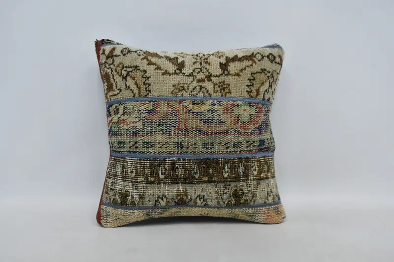 Ethnic Pillow Sham, Kilim Pillow, 20x20 Beige Cushion Cover, Pillow Case, Gift Pillow, Turkish Bench Cushion Cover, Kilim Cushion Sham - 1