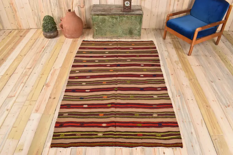 Kahverengi & Kırmızı Puantiyeli Halı, 132x207 cm Şık Dekor