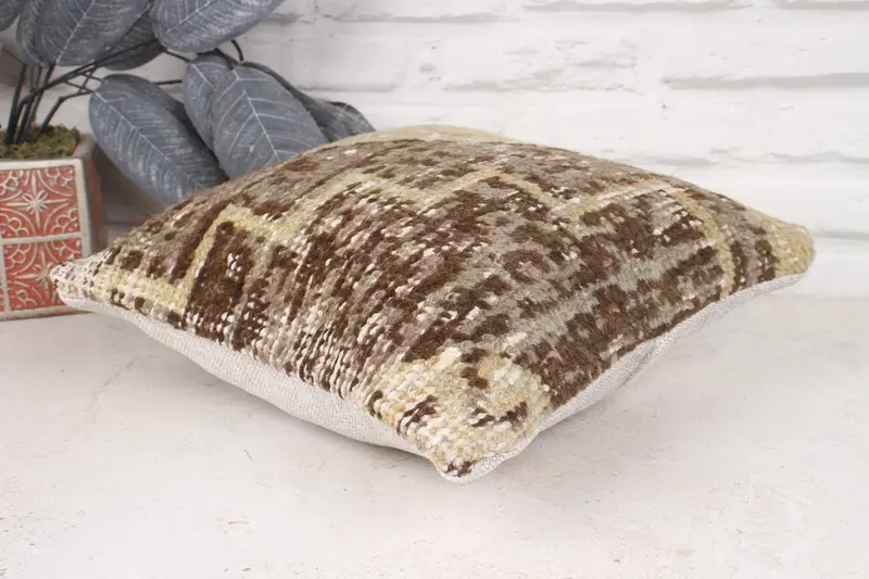Pillow Sham, 12x12 Beige Pillow Sham, Pet Pillow Case, Antique Pillows, Handmade Rug Seat Pillow Case, Gift Pillow, Ethnical Kilim Rug Pillow - 6