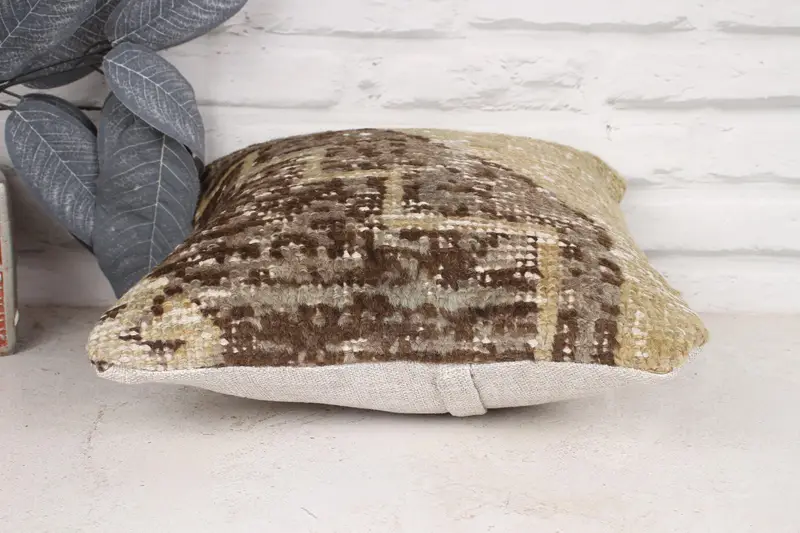 Pillow Sham, 12x12 Beige Pillow Sham, Pet Pillow Case, Antique Pillows, Handmade Rug Seat Pillow Case, Gift Pillow, Ethnical Kilim Rug Pillow - 5