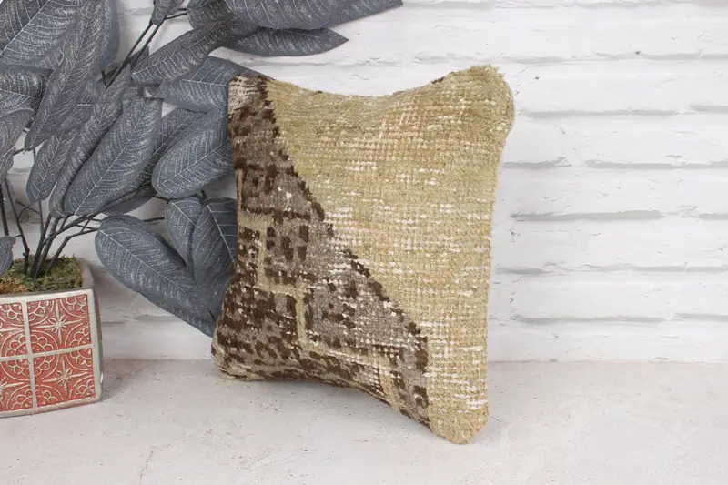 Pillow Sham, 12x12 Beige Pillow Sham, Pet Pillow Case, Antique Pillows, Handmade Rug Seat Pillow Case, Gift Pillow, Ethnical Kilim Rug Pillow - 4