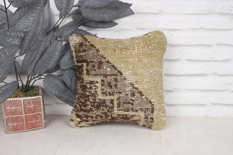 Pillow Sham, 12x12 Beige Pillow Sham, Pet Pillow Case, Antique Pillows, Handmade Rug Seat Pillow Case, Gift Pillow, Ethnical Kilim Rug Pillow - 1