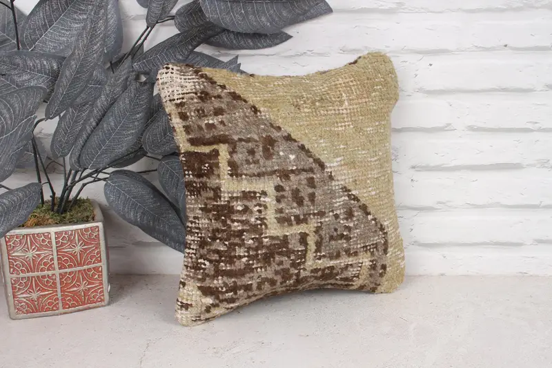 Pillow Sham, 12x12 Beige Pillow Sham, Pet Pillow Case, Antique Pillows, Handmade Rug Seat Pillow Case, Gift Pillow, Ethnical Kilim Rug Pillow - 3