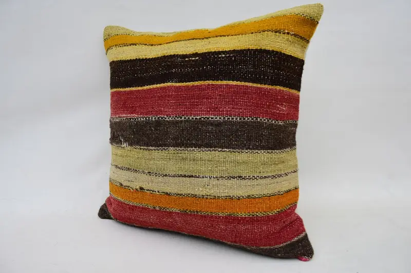 16x16 Brown Cushion Cover, Sofa Pillow Sham, Pillow Cover, Handmade Kilim Cushion, Chair Pillow Case, Interior Designer Pillow, Kilim Pillow Cover - 3