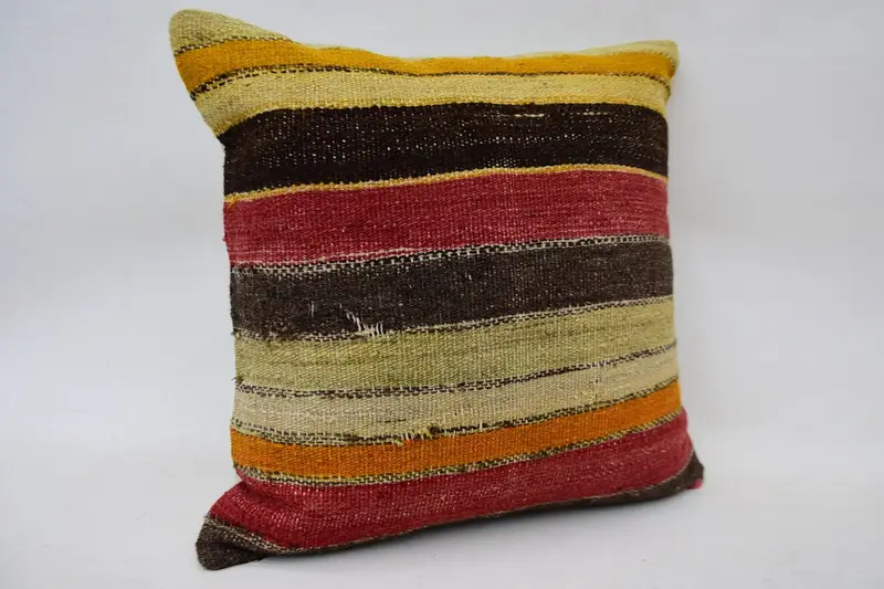 16x16 Brown Cushion Cover, Sofa Pillow Sham, Pillow Cover, Handmade Kilim Cushion, Chair Pillow Case, Interior Designer Pillow, Kilim Pillow Cover - 2