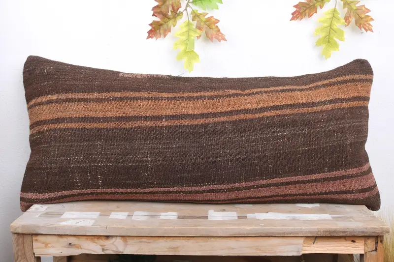 Vintage Kilim Throw Pillow, Aztec Cushion, 16x36 Brown Pillow, Muted Cushion Cover, Kilim Cushion Sham, Cushion Cover, Home Decor Pillow - 2