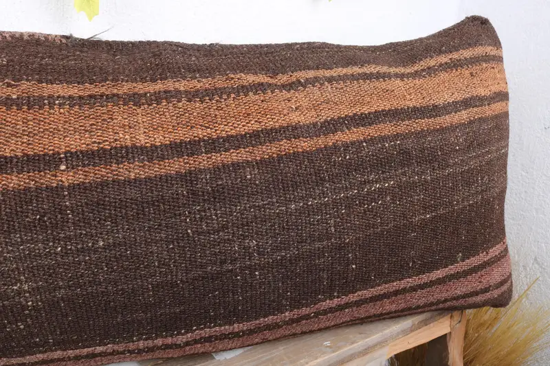 Vintage Kilim Throw Pillow, Aztec Cushion, 16x36 Brown Pillow, Muted Cushion Cover, Kilim Cushion Sham, Cushion Cover, Home Decor Pillow - 5