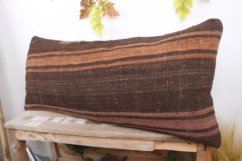 Vintage Kilim Throw Pillow, Aztec Cushion, 16x36 Brown Pillow, Muted Cushion Cover, Kilim Cushion Sham, Cushion Cover, Home Decor Pillow - 4