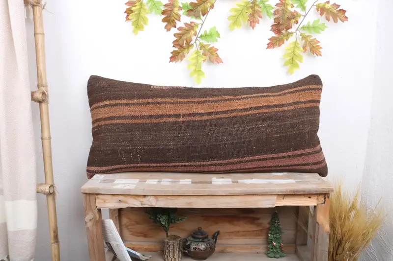 Vintage Kilim Throw Pillow, Aztec Cushion, 16x36 Brown Pillow, Muted Cushion Cover, Kilim Cushion Sham, Cushion Cover, Home Decor Pillow - 1