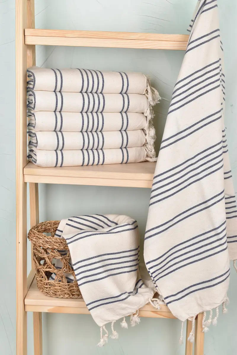 Turkish hand towel, Organic cotton peshtemal for spa and beach, Embroidery Towels, Gift For Her, Turkish bath towel, 70x40 Cotton Striped Towel - 3