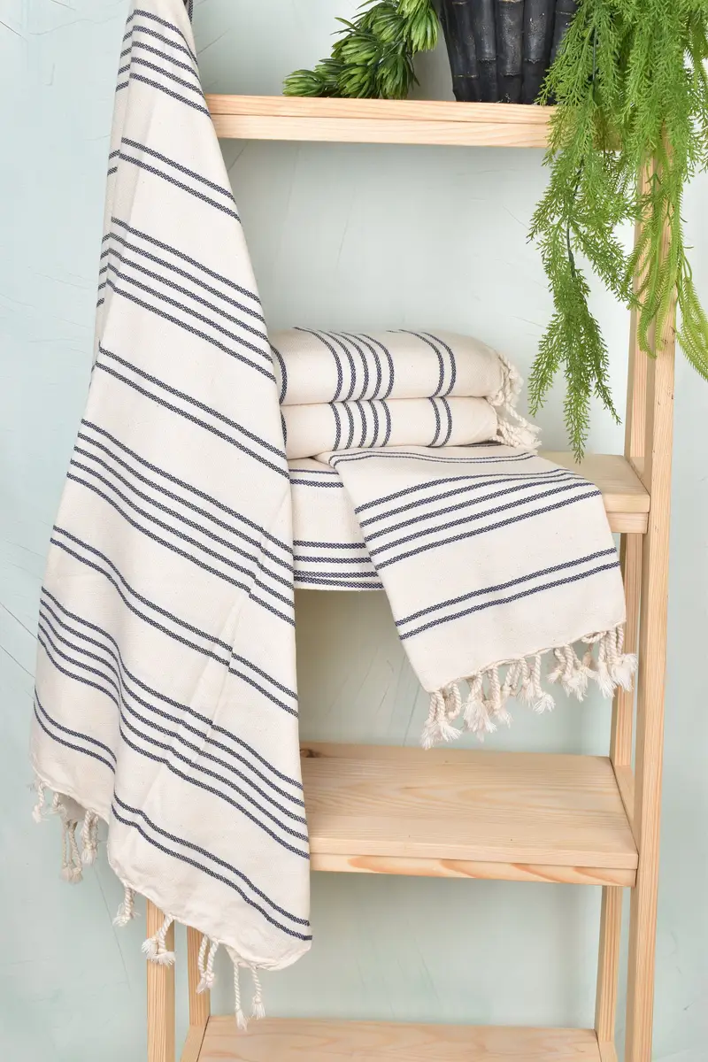 Turkish hand towel, Organic cotton peshtemal for spa and beach, Embroidery Towels, Gift For Her, Turkish bath towel, 70x40 Cotton Striped Towel - 6