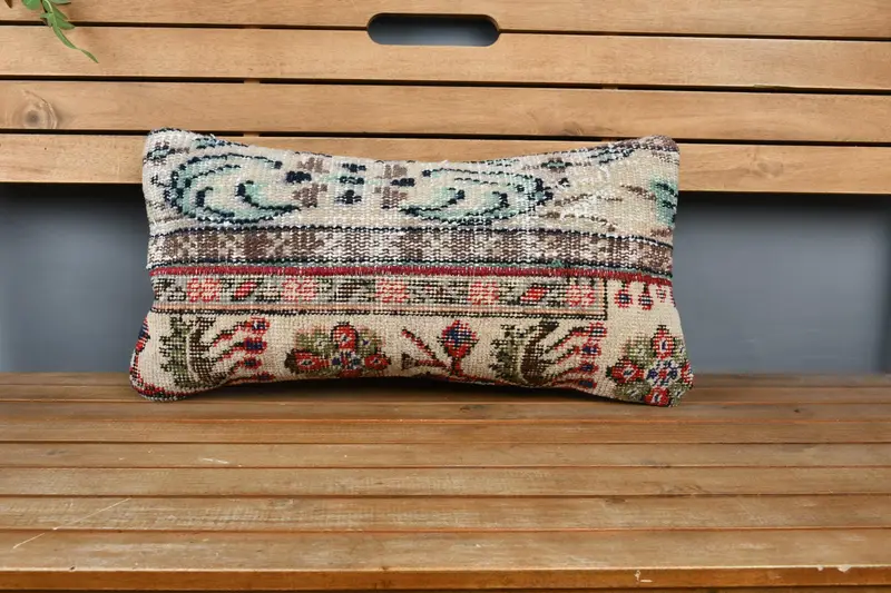 12x24 Beige Cushion, Hippie Throw Cushion Case, Kilim Pillow Cover, Antique Pillows, Cushion Cover, Vintage Kilim Throw Pillow - 6