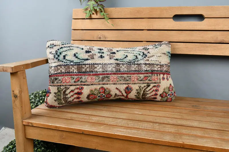 12x24 Beige Cushion, Hippie Throw Cushion Case, Kilim Pillow Cover, Antique Pillows, Cushion Cover, Vintage Kilim Throw Pillow - 1