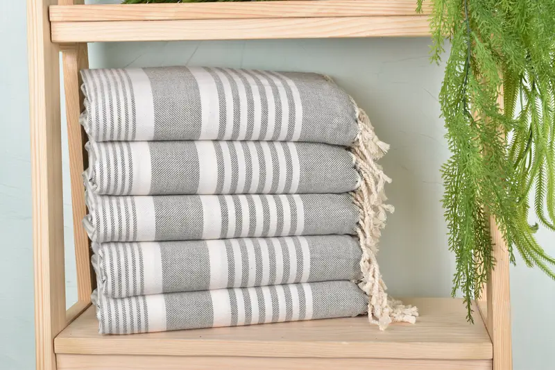 Striped Towel Engagement Gift Khaki Green Cotton 38x67 Inches
