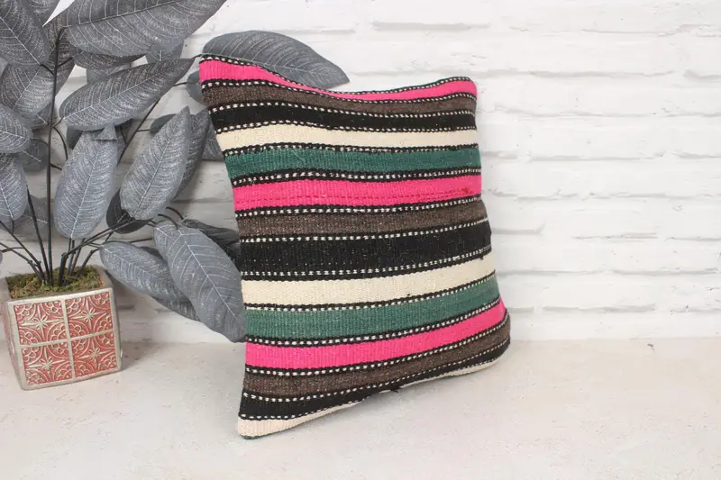 14x14 Pink Cushion Case, Turkish Kilim Pillow, Rustic Pillow, Gift Pillow, Art Deco Pillow, Cushion, Traditional Cushion, Interior Designer Pillow - 3