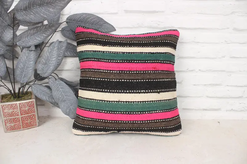 14x14 Pink Cushion Case, Turkish Kilim Pillow, Rustic Pillow, Gift Pillow, Art Deco Pillow, Cushion, Traditional Cushion, Interior Designer Pillow - 1
