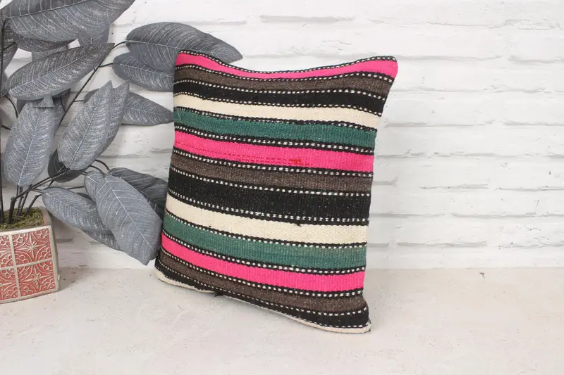 14x14 Pink Cushion Case, Turkish Kilim Pillow, Rustic Pillow, Gift Pillow, Art Deco Pillow, Cushion, Traditional Cushion, Interior Designer Pillow - 4