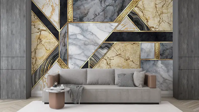 Abstract Wall Poster, Modern Wall Paper, Gray And Yellow Marble, Custom Wall Paper, Wall Paper Peel and Stick, Brown Marble Wall Poster, - 2