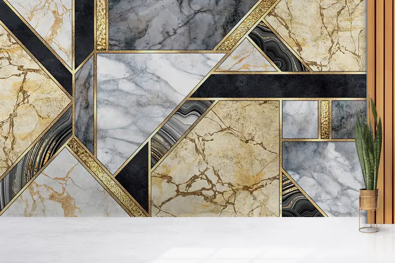 Abstract Wall Poster, Modern Wall Paper, Gray And Yellow Marble, Custom Wall Paper, Wall Paper Peel and Stick, Brown Marble Wall Poster, - 9
