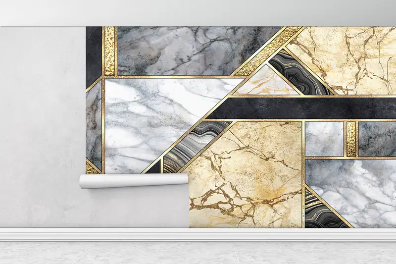 Abstract Wall Poster, Modern Wall Paper, Gray And Yellow Marble, Custom Wall Paper, Wall Paper Peel and Stick, Brown Marble Wall Poster, - 5