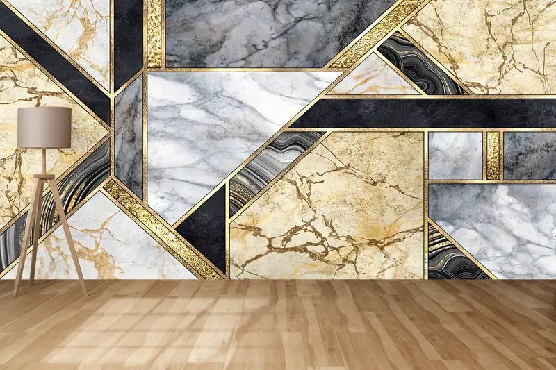 Abstract Wall Poster, Modern Wall Paper, Gray And Yellow Marble, Custom Wall Paper, Wall Paper Peel and Stick, Brown Marble Wall Poster, - 1