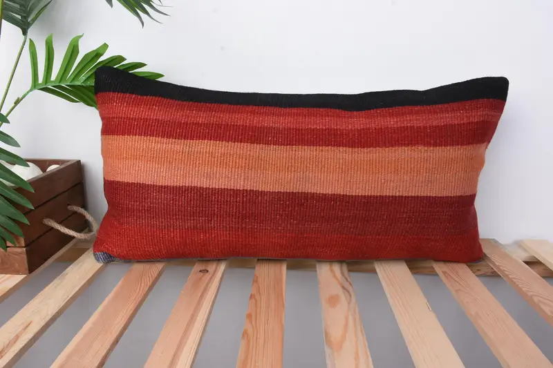 Lounge Throw Cushion, Boho Pillow, Cushion, 12x24 Red Pillow Cover, Christmas Pillow Sham, Vintage Kilim Throw Pillow, Kilim Pillow - 1
