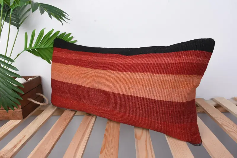 Lounge Throw Cushion, Boho Pillow, Cushion, 12x24 Red Pillow Cover, Christmas Pillow Sham, Vintage Kilim Throw Pillow, Kilim Pillow - 4
