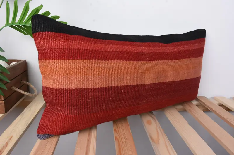 Lounge Throw Cushion, Boho Pillow, Cushion, 12x24 Red Pillow Cover, Christmas Pillow Sham, Vintage Kilim Throw Pillow, Kilim Pillow - 5