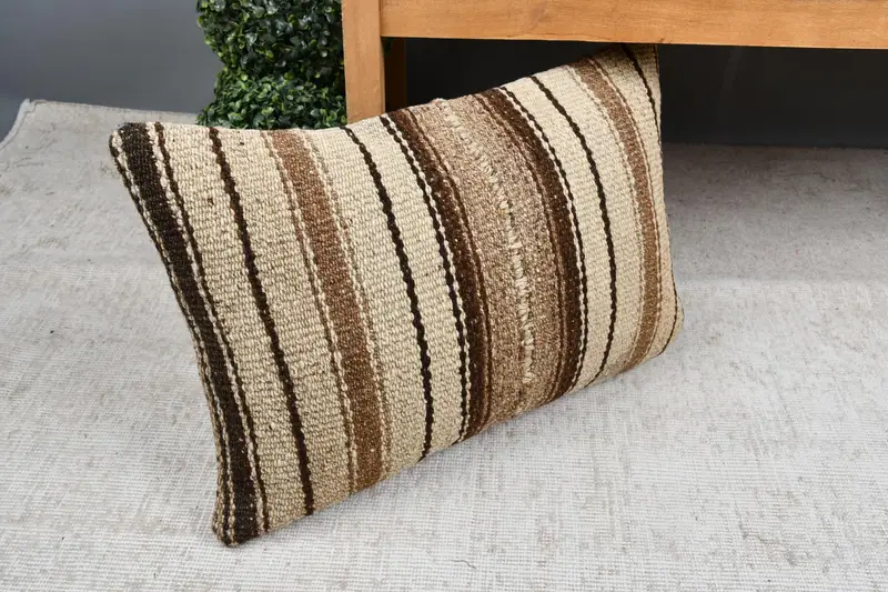 Ethnical Kilim Rug Pillow, Cushion Cover, Neutral Throw Cushion Cover, 16x24 Beige Pillow Case, Turkish Pillow, Pillow for Couch - 7