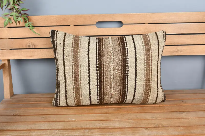 Ethnical Kilim Rug Pillow, Cushion Cover, Neutral Throw Cushion Cover, 16x24 Beige Pillow Case, Turkish Pillow, Pillow for Couch - 6