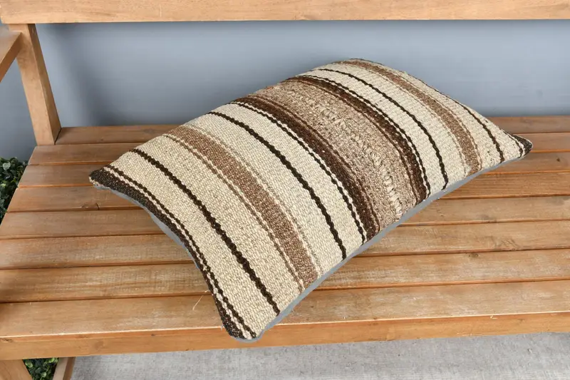 Ethnical Kilim Rug Pillow, Cushion Cover, Neutral Throw Cushion Cover, 16x24 Beige Pillow Case, Turkish Pillow, Pillow for Couch - 2