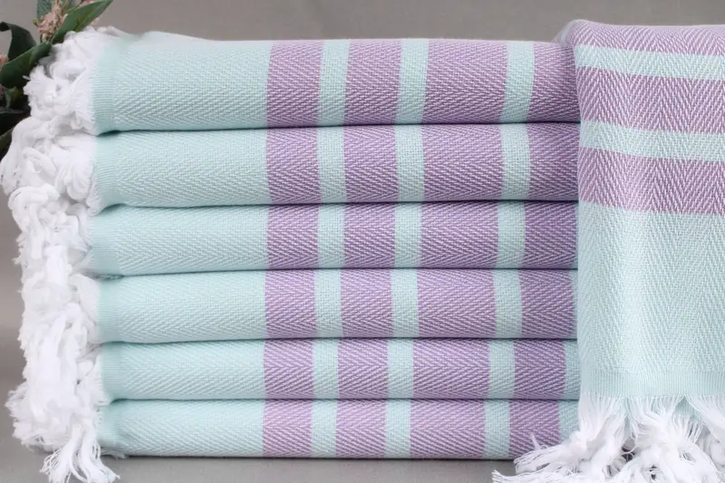 Wedding Favors Turkish Beach Towel Mint-Lilac Chevron, 36x67 Inches