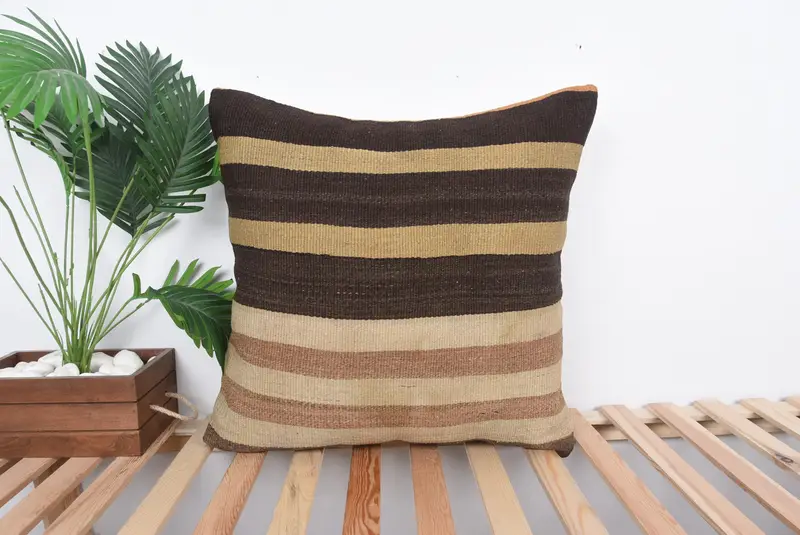 Boho Pillow, 24x24 Brown Cushion Case, Vintage Kilim Throw Pillow, Cushion Case, Authentic Cushion Case, Tribal Cushion, Interior Designer Pillow - 1