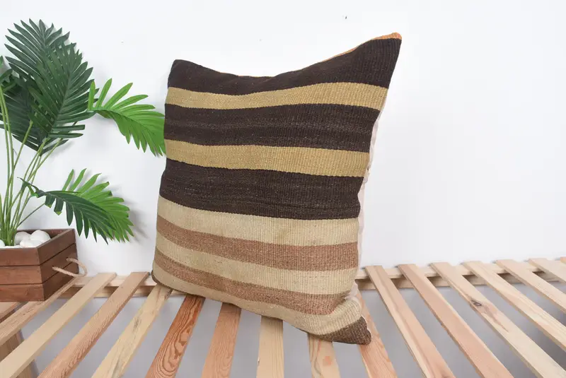 Boho Pillow, 24x24 Brown Cushion Case, Vintage Kilim Throw Pillow, Cushion Case, Authentic Cushion Case, Tribal Cushion, Interior Designer Pillow - 5