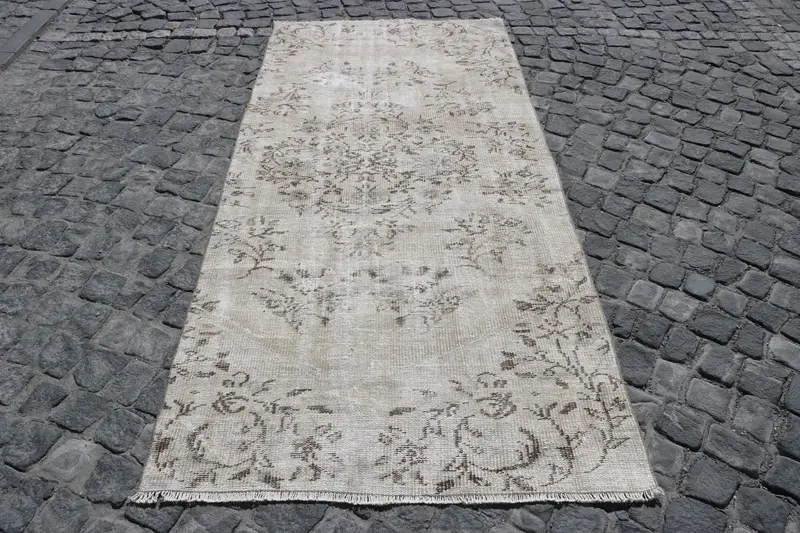 Beige, brauner Patchwork-Teppich, 3,7 x 7,9 Fuß