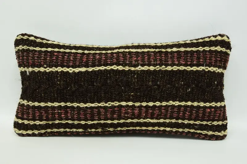 Natural Cushion, Pillow for Couch, Turkish Kilim Pillow, Pillow, Vintage Pillow, Ethnic Cushion Cover, 8x16 Brown Pillow Sham - 1
