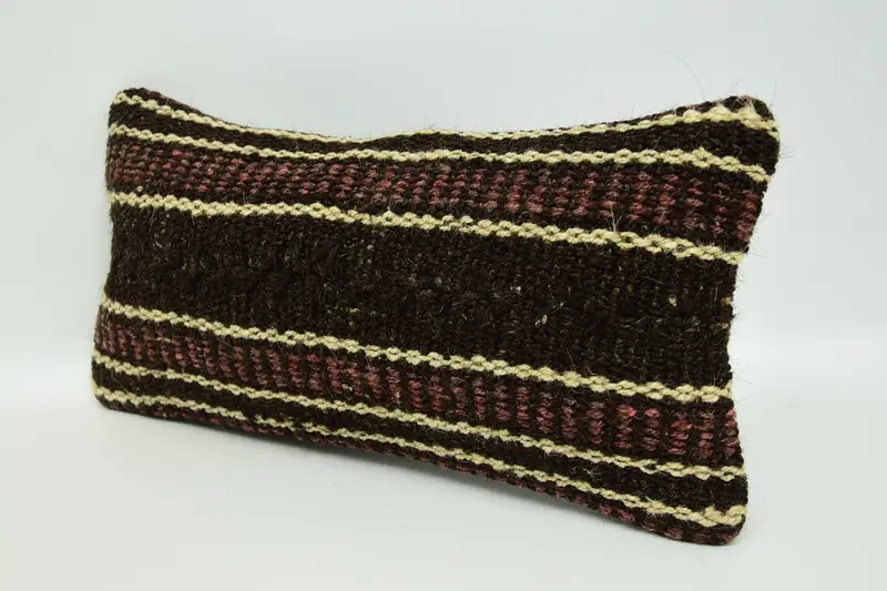 Natural Cushion, Pillow for Couch, Turkish Kilim Pillow, Pillow, Vintage Pillow, Ethnic Cushion Cover, 8x16 Brown Pillow Sham - 4