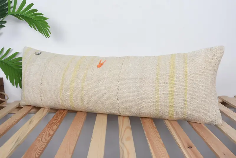 Neutral Throw Cushion, 12x36 Beige Pillow, Antique Pillows, Vintage Throw Cushion Cover, Cushion Case, Vintage Pillow, Turkish Kilim Pillow - 5