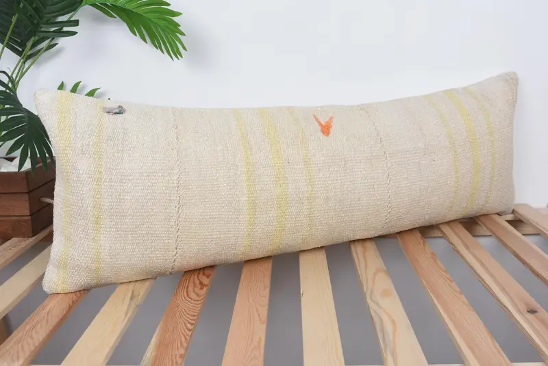 Neutral Throw Cushion, 12x36 Beige Pillow, Antique Pillows, Vintage Throw Cushion Cover, Cushion Case, Vintage Pillow, Turkish Kilim Pillow - 4