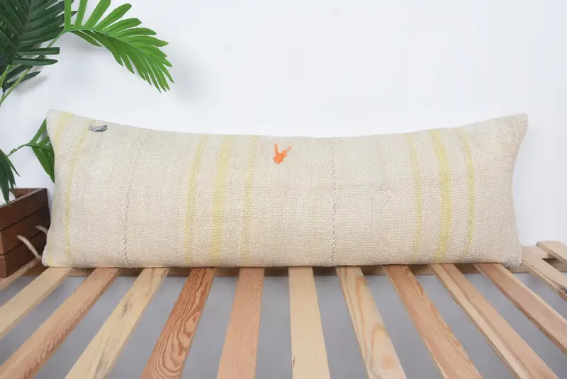 Neutral Throw Cushion, 12x36 Beige Pillow, Antique Pillows, Vintage Throw Cushion Cover, Cushion Case, Vintage Pillow, Turkish Kilim Pillow - 1