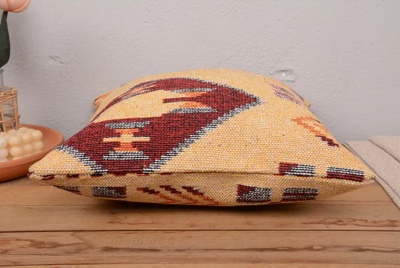 Pillow Cover, Turkish Pillow, 18x18 Beige Pillow Case, Meditation Pillow, Turkish Kilim Pillow, Interior Designer Pillow, Ethnic Cushion - 5