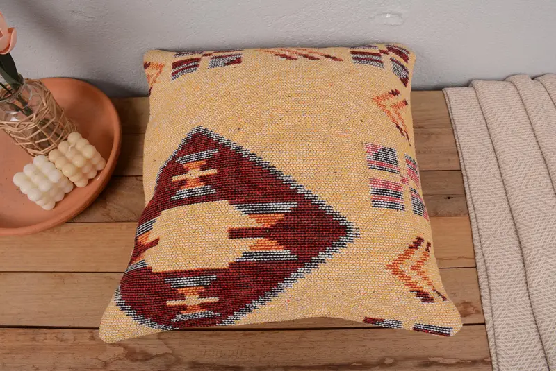 Pillow Cover, Turkish Pillow, 18x18 Beige Pillow Case, Meditation Pillow, Turkish Kilim Pillow, Interior Designer Pillow, Ethnic Cushion - 6