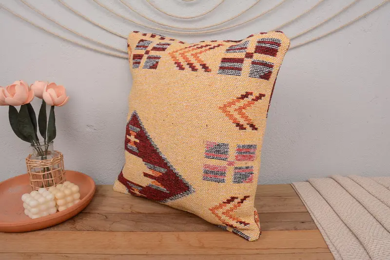 Pillow Cover, Turkish Pillow, 18x18 Beige Pillow Case, Meditation Pillow, Turkish Kilim Pillow, Interior Designer Pillow, Ethnic Cushion - 4