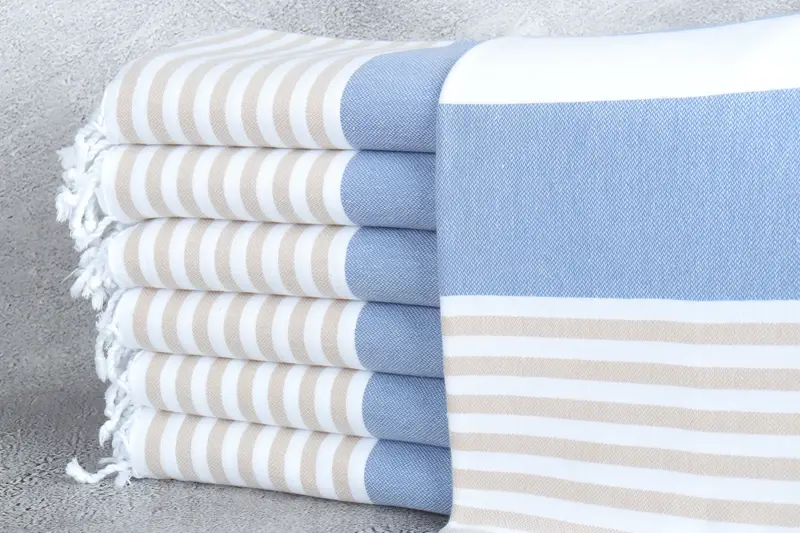 Custom Personalized Navy Blue-Beige Striped Towel, 40x71 Inches