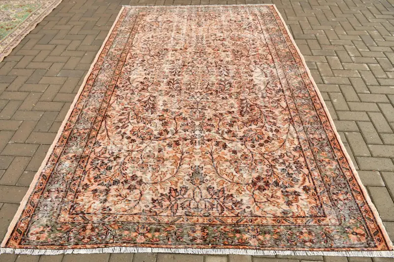 Alfombra vintage turca, alfombra Oushak de 5,6x9,1 pies, alfombra de lana oriental marrón naranja - 1