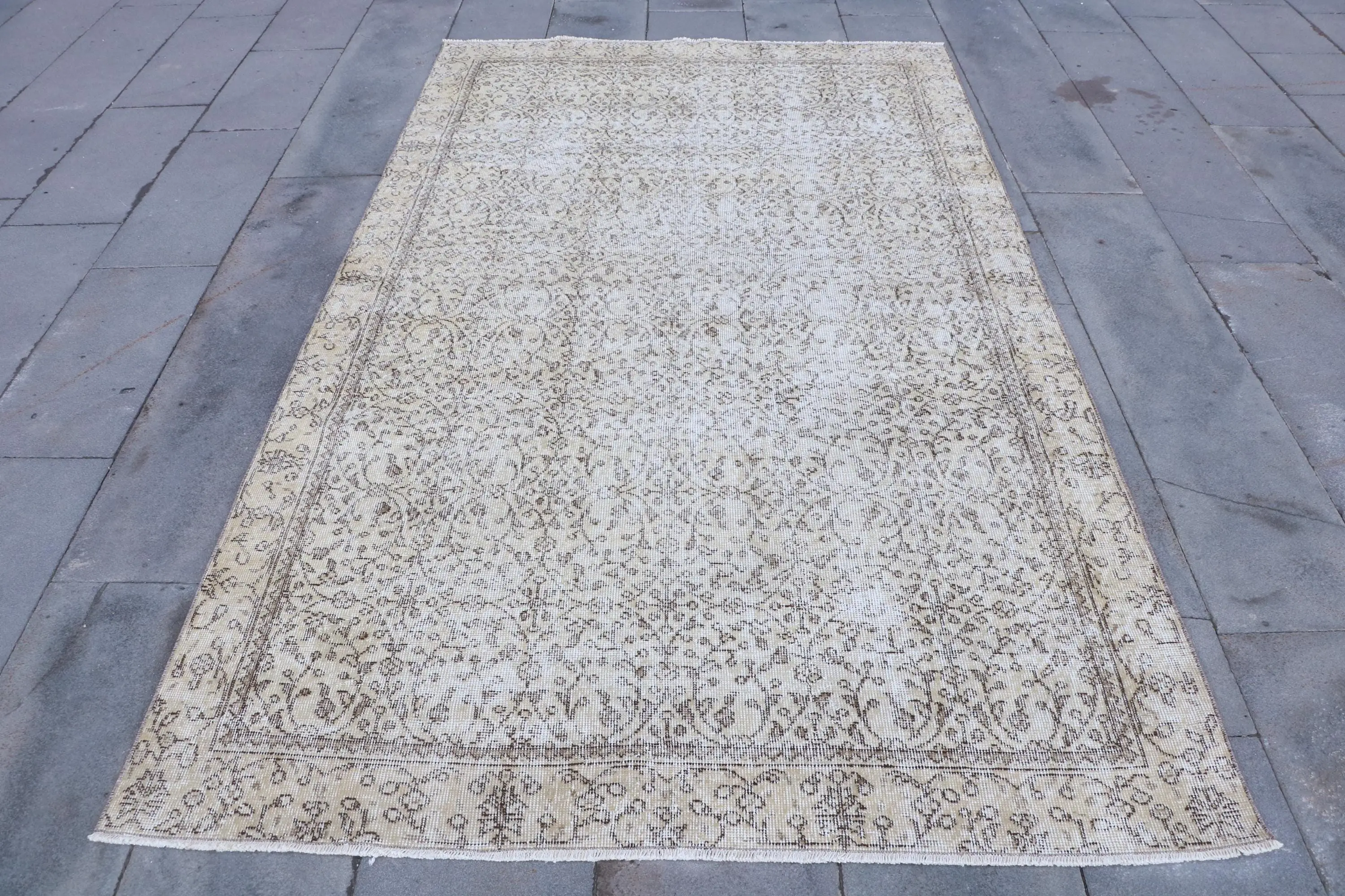 Vintage Halı, 4.9x8.3 ft Büyük Halı, Beyaz Yün Türk Halısı - 1
