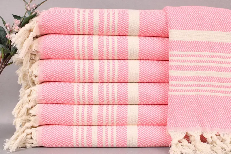 Hanging Kitchen Hand Towel Bright Pink Striped, 18x40 Inches